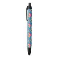 Multicolored Watercolor Hearts Black Ink Pen