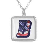 American Flag Letter "B" Silver Plated Necklace