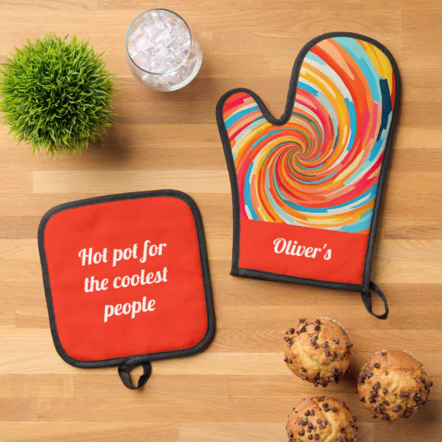 ... Colorful Wavy Vortex Oven Mitt & Pot Holder Set