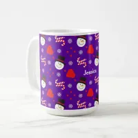 Snowflakes Snowman Candy Canes Your Name Blue BGD Coffee Mug