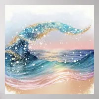 *~* AP60 Sea Sparkly Sand Beach Coastal Ocean Wave Poster