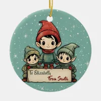 Elves From Santa Personalised Kids Christmas  Ceramic Ornament