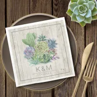 Succulents and Rustic Wood Wedding V2 ID515 Napkins