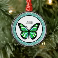 Butterfly Polka Dot Personalized Christmas  Metal Ornament