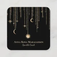 *~* Moon Cosmic Stars Gold Sparkle Sun Glitter Square Business Card