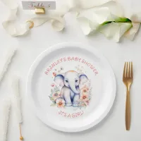 Cute Baby Elephant Girl's Baby Shower  Paper Plates