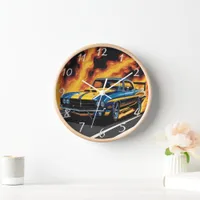 Hot rod racing at sunset clock