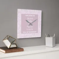 Positive Affirmations Pink And White Swirl Pattern Square Wall Clock