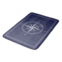 Hamptons Navy and White Nautical Ship Compass Rose Bath Mat