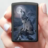 Moonlit Majesty: Wolf Atop Mountain Zippo Lighter