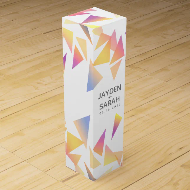 Pastel Multi-Colored Confetti White Wedding Wine Box