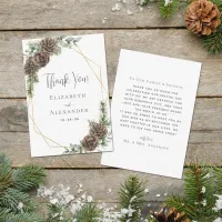 Elegant Evergreen Pine Cone Winter Wedding Thank You Card