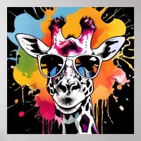 Cute colourful Giraffa with sunglasses splash Poster