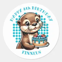 Otter Themed Boy's First Birthday Personalized Classic Round Sticker