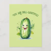 Cute Green Cartoon Pickle Postcard