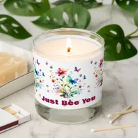 Simple Floral Watercolor Monogram Bee on white  Scented Candle