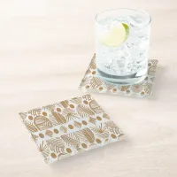 Caribbean Tribal Mudcloth: White, Gold Glass Coaster