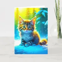 Cute Gray Christmas Kitten Holiday Blessings Card