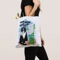 Tuxedo Cat and Lilies | Inspirational Quote Tote Bag