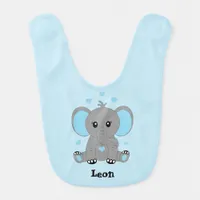 Cute baby elephant in blue for boys   baby bib