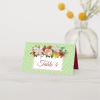 Green Blush Pink Rose Rose Bouquet Table Card