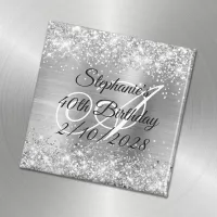 Silver Glitter and Foil Monogrammed 40th Birthday Magnet