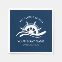 Nautical Welcome Aboard Boat Name Ship Wheel Napkins