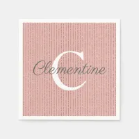 Pink Rose Gold Glitter Stripes Monogram Girly Napkins