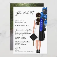 Blue Minimalist Photo She Did It Graduation Invitation