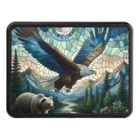 Mosaic Bear and Eagle in the Mountains Ai Art Hitch Cover