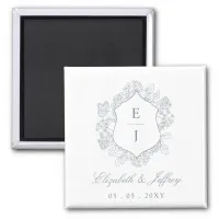 Dusty Blue Floral Crest Monogram Wedding Magnet