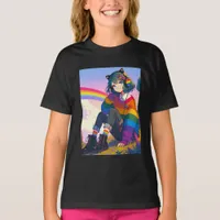 LGBTQIA+ Anime Girl Lesbian Pride  T-Shirt