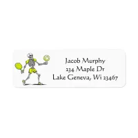 Skeleton Playing Pickleball Funny Label