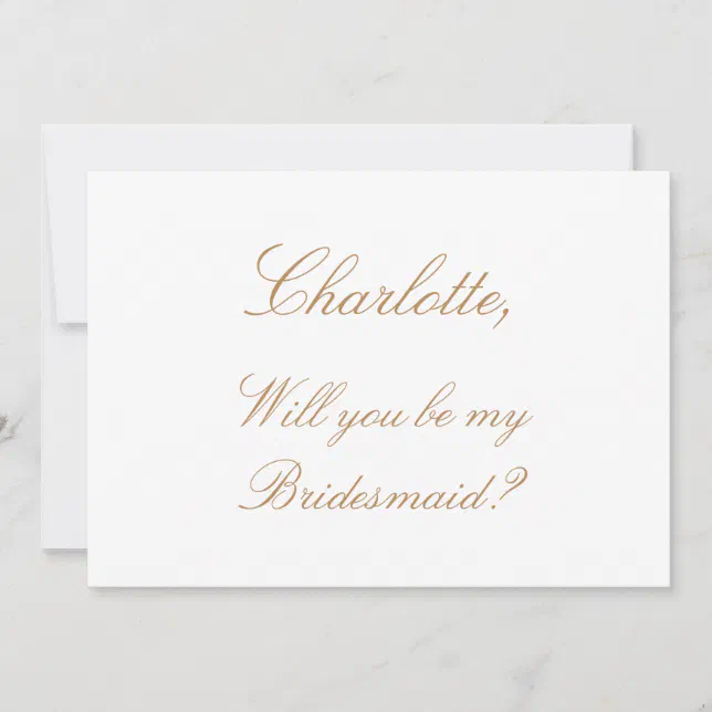 White Golden Beige Bridesmaid Proposal Card