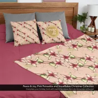 Pink Poinsettia and Snowflakes Striped Christmas Fleece Blanket