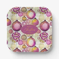 Magenta Gold Christmas Pattern#6 ID1009 Paper Plates