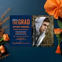 Orange and Blue Graduation Party Photo Invitation