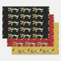 Gift Wrap - Chinese Dragons on Three Colors