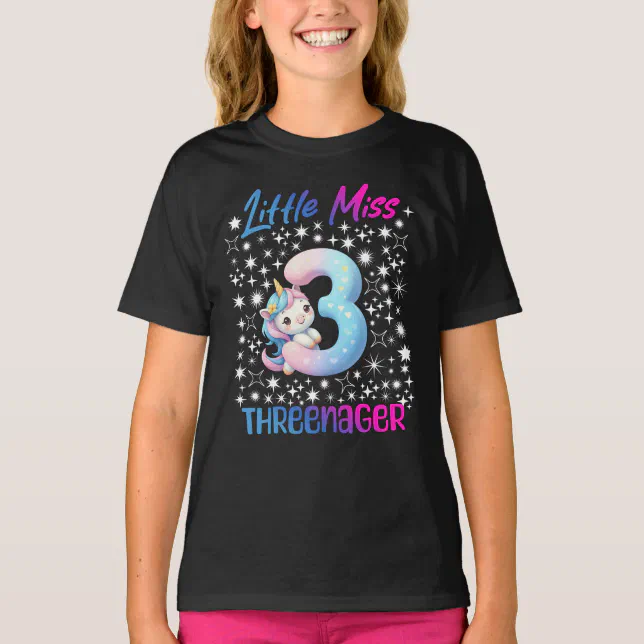 Kids Little Miss Threenager Three 3rd Birthday  T-Shirt