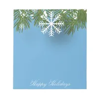Happy Holidays Snowy Pine Branches on Blue Notepad