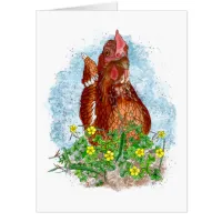 Large Hand drawn Chicken Art | Happy Birthday Card