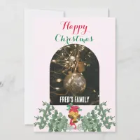 Modern arch photo merry christmas foliage pink holiday card