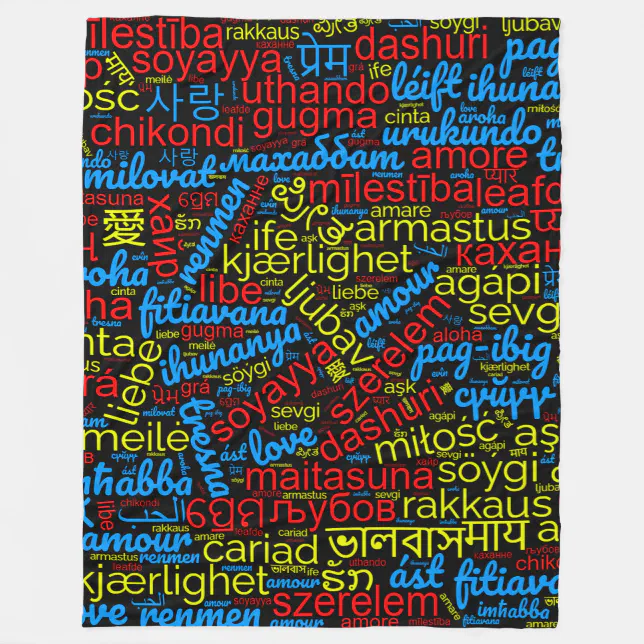 Colorful Love Word Cloud in Many Languages Fleece Blanket