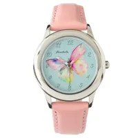 Delicate Pink Butterfly in Pastel Rainbow Colors Watch