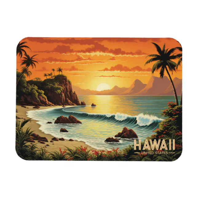 Vintage Painting Hawaii Beach Tropical Paradise Magnet