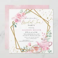 Rustic Blush Pink Gold Tea Party Bridal Shower  Invitation