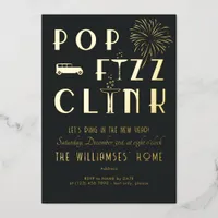 Gatsby Pop Fizz Clink Art Deco New Years Eve Party Foil Invitation