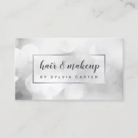 Elegant silver Bokeh Feminine Hair Stylist Salon Business Card