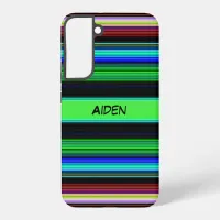 Colorful Striped Pattern with Black Custom Name Samsung Galaxy Case