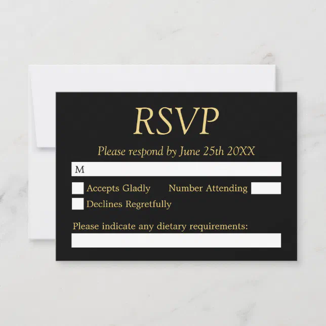 Black Golden Beige Wedding RSVP Card